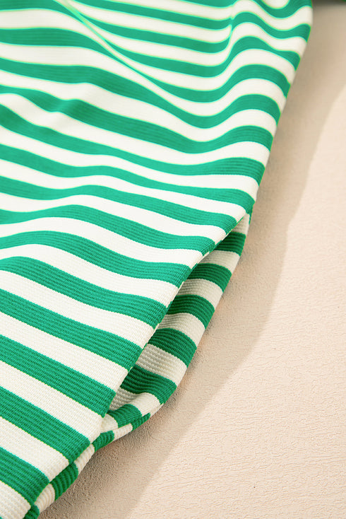 Preppy Stripe Contrast Collar Split Neck Flutter Sleeve T Shirt Dress